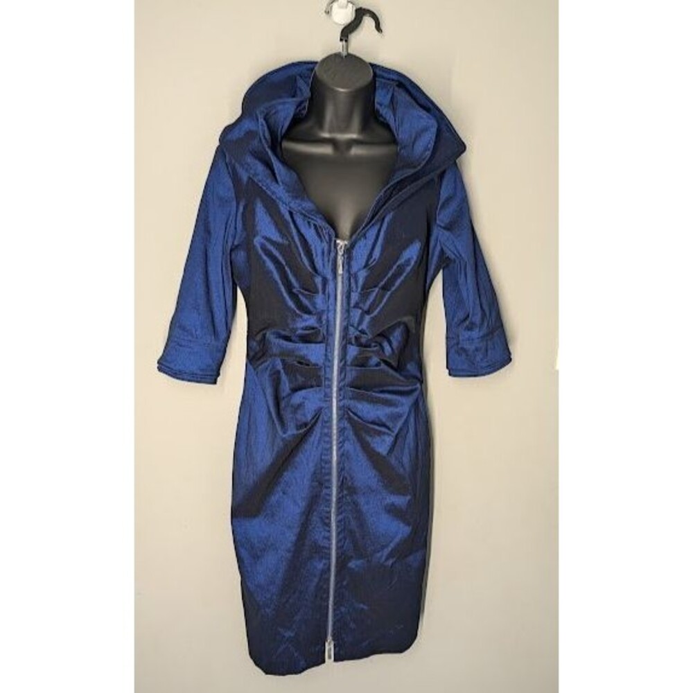 Joseph Ribkoff Navy Blue Ruched Zipper Front Dress Size 10